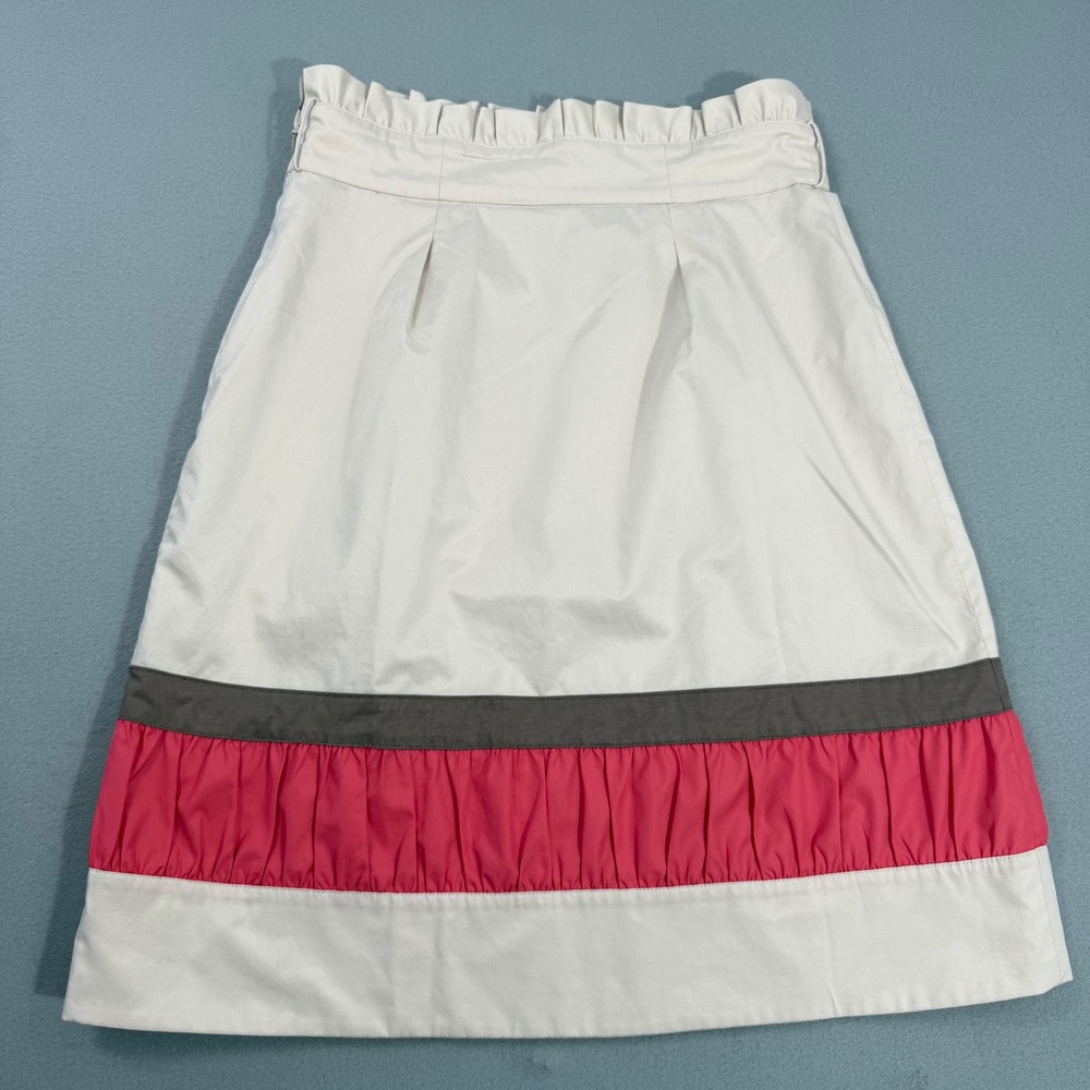 Colorblock Ruffle Skirt Womens Size 2 Cream Pink Good Cotton